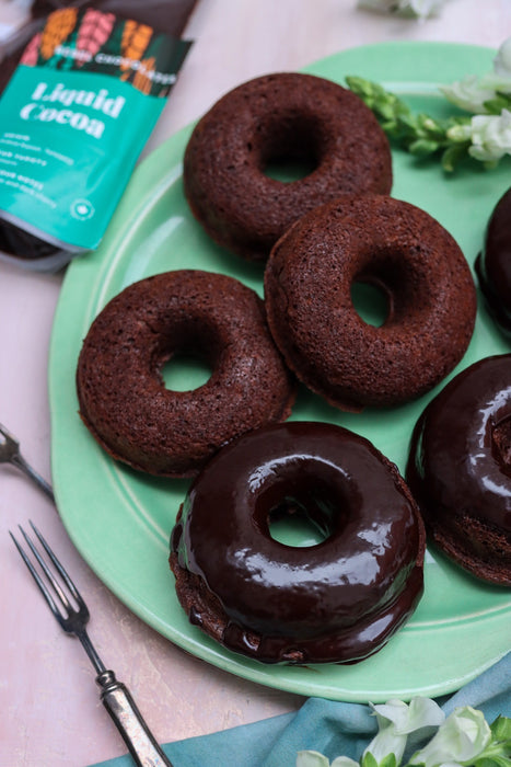 Delicious plate of vegan chocolate donuts
